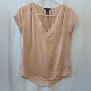 Satin Pale Pink V-neck Cap-sleeve Blouse